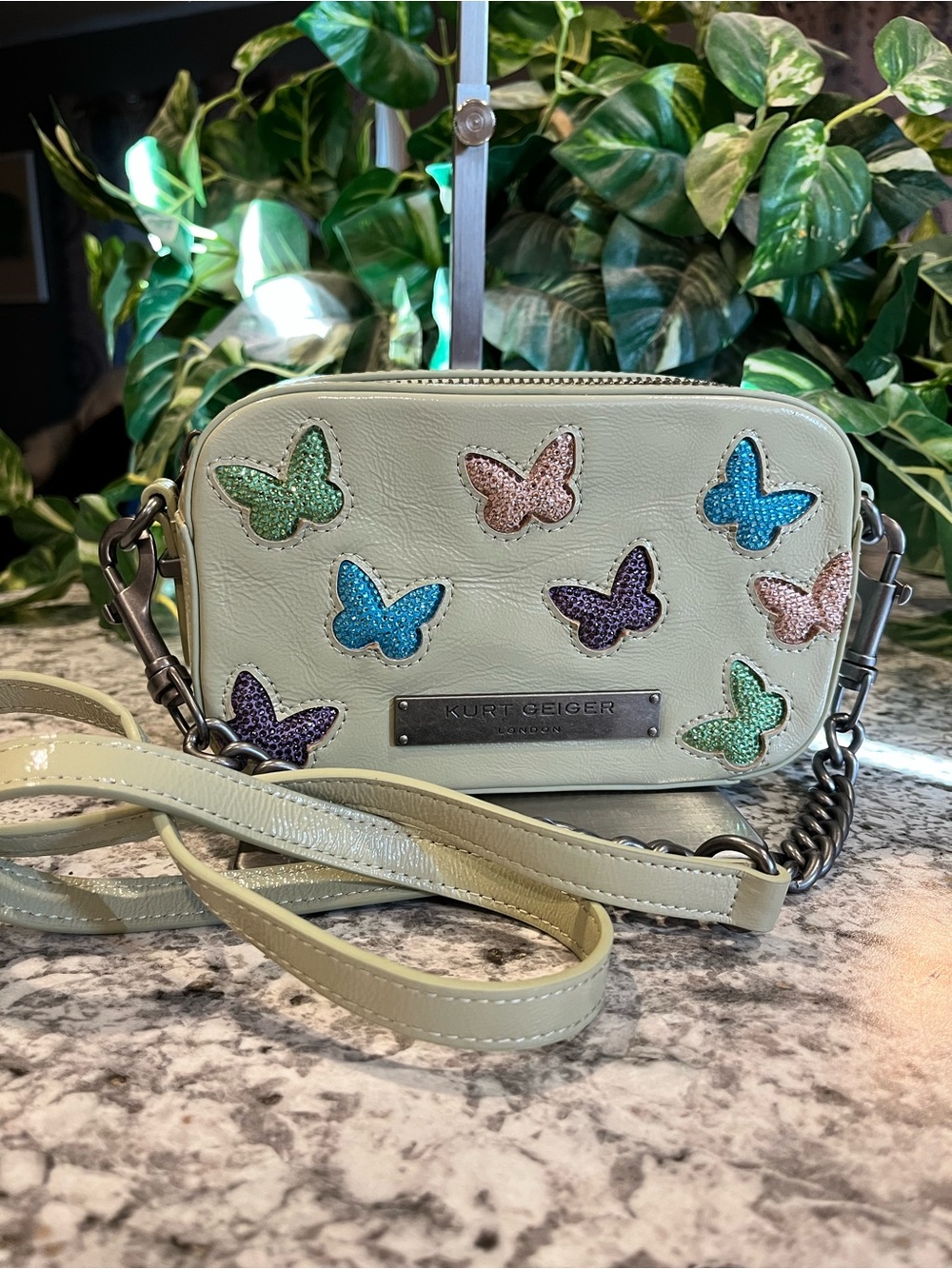 Kurt Geiger Crystal Butterfly Leather Crossbody Camera Bag